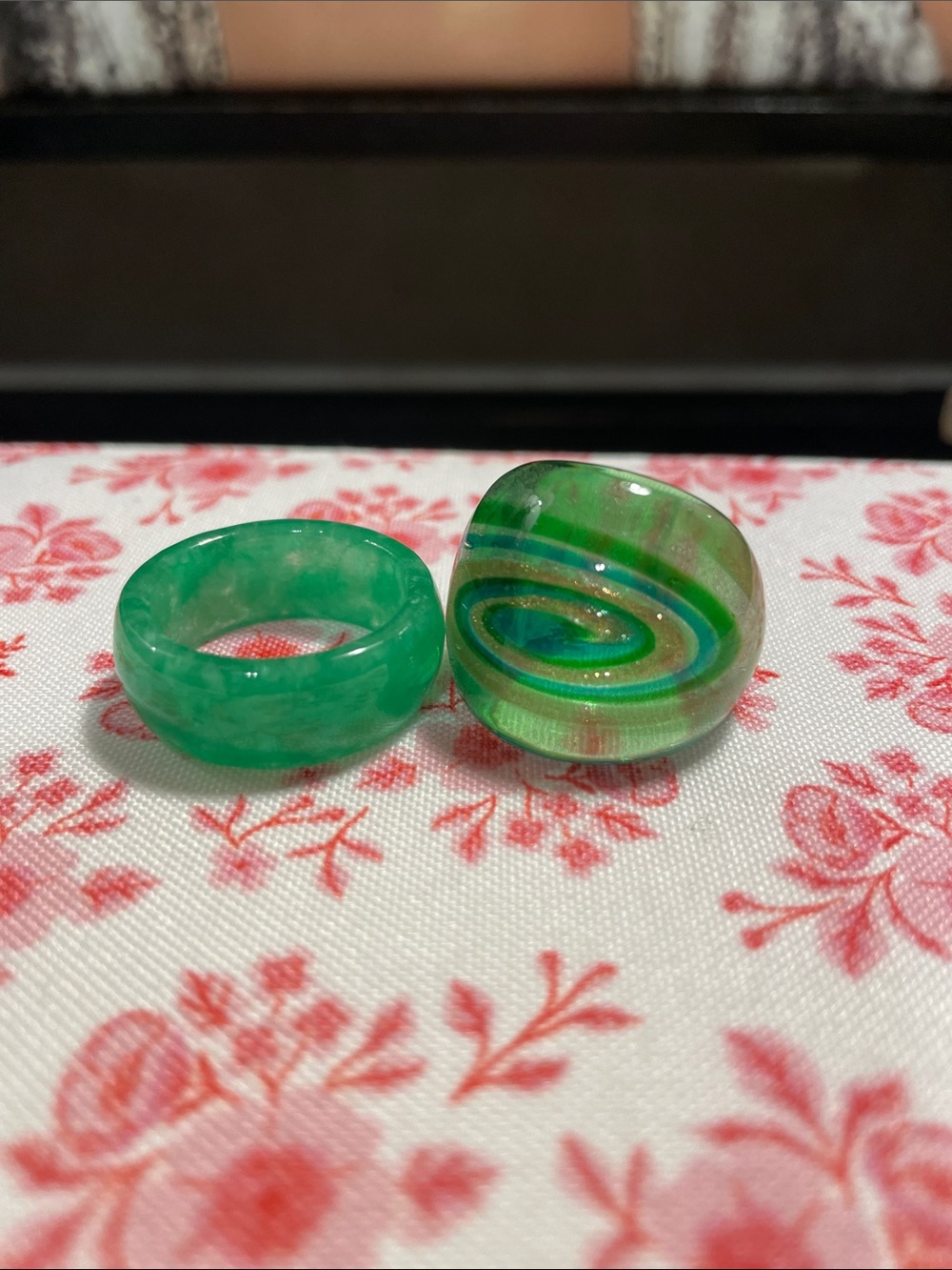 Green Glass Statement Rings - Green Ring Set Chunky Ring Size 7 other 11